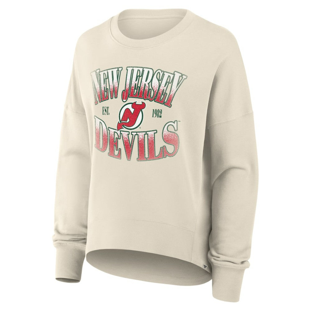 New Jersey Devils Fanatics Women's Oversized Vintage Slice Pullover Sweatshirt - Cream - NHL 202756623