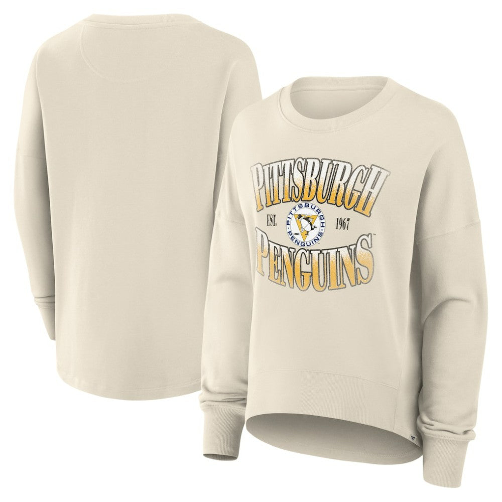 Pittsburgh Penguins Fanatics Women's Oversized Vintage Slice Pullover Sweatshirt - Cream - NHL 202756624