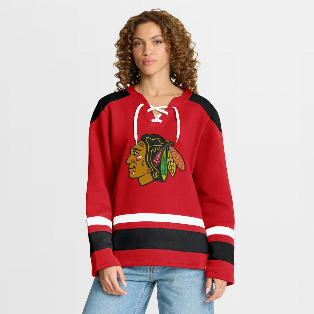 Chicago Blackhawks Fanatics Women's Icing Long Sleeve Lace Up Sweatshirt - Athletic Red - NHL 202756859