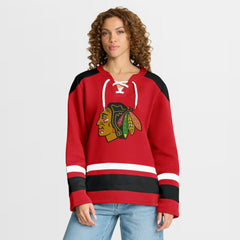 Chicago Blackhawks Fanatics Women's Icing Long Sleeve Lace Up Sweatshirt - Athletic Red - NHL 202756859