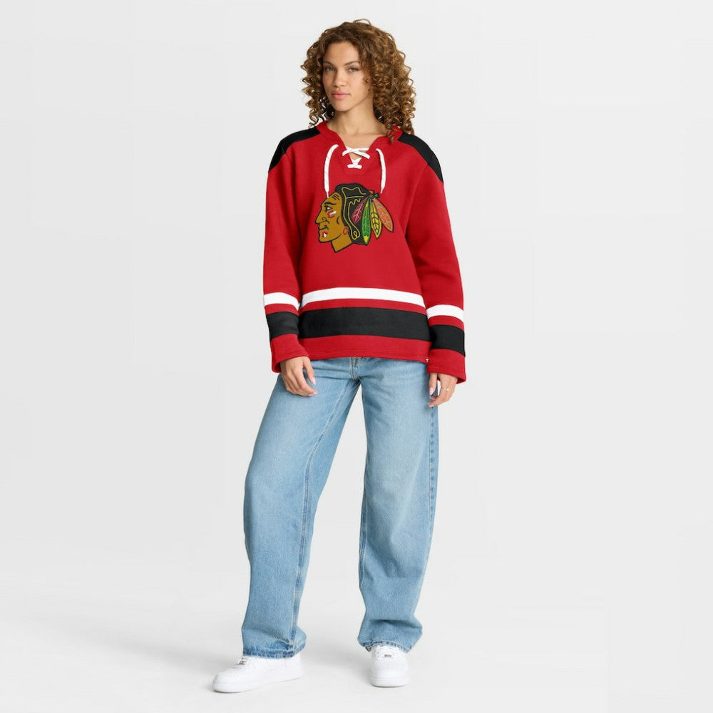 Chicago Blackhawks Fanatics Women's Icing Long Sleeve Lace Up Sweatshirt - Athletic Red - NHL 202756859