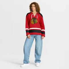 Chicago Blackhawks Fanatics Women's Icing Long Sleeve Lace Up Sweatshirt - Athletic Red - NHL 202756859