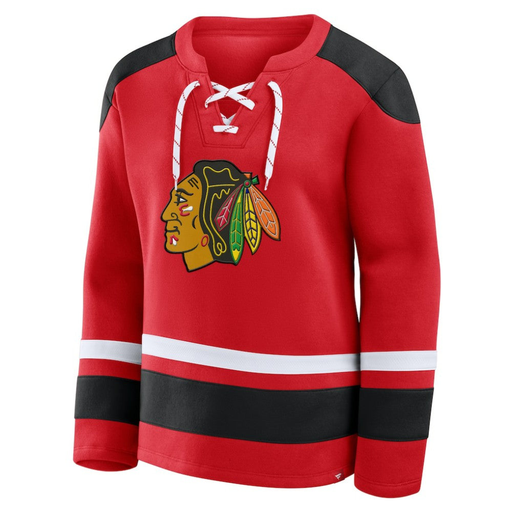 Chicago Blackhawks Fanatics Women's Icing Long Sleeve Lace Up Sweatshirt - Athletic Red - NHL 202756859