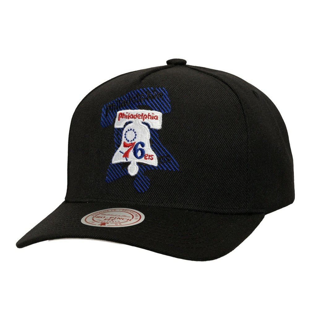 Philadelphia 76ers Tilted Pro Pinch Adjustable Hat Black | Mitchell & Ness Near Me