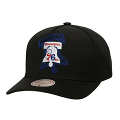 Philadelphia 76ers Tilted Pro Pinch Adjustable Hat Black | Mitchell & Ness Near Me
