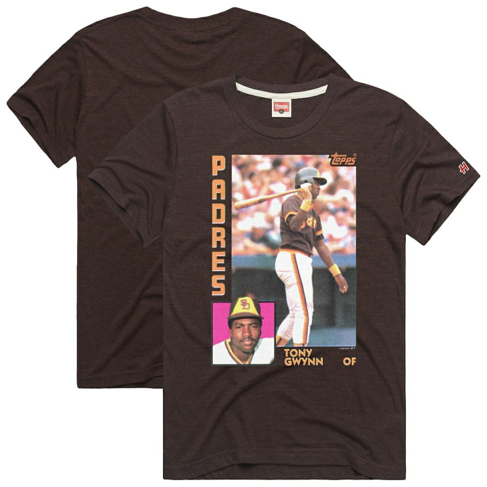 Tony Gwynn San Diego Padres Homage 1984 Topps Baseball Card Player T-Shirt - Brown - MLB Discount