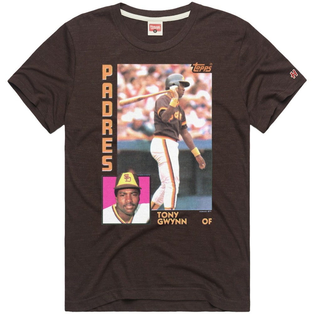 Tony Gwynn San Diego Padres Homage 1984 Topps Baseball Card Player T-Shirt - Brown - MLB Discount