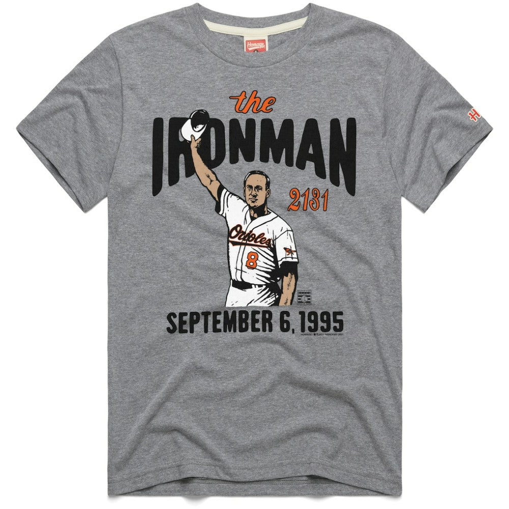 Cal Ripken Jr. Baltimore Orioles Homage Graphic Player T-Shirt - Gray - MLB Discount