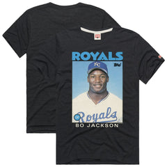 Bo Jackson Kansas City Royals Homage 1986 Topps Baseball Card Player T-Shirt - Charcoal - MLB Lifestyle