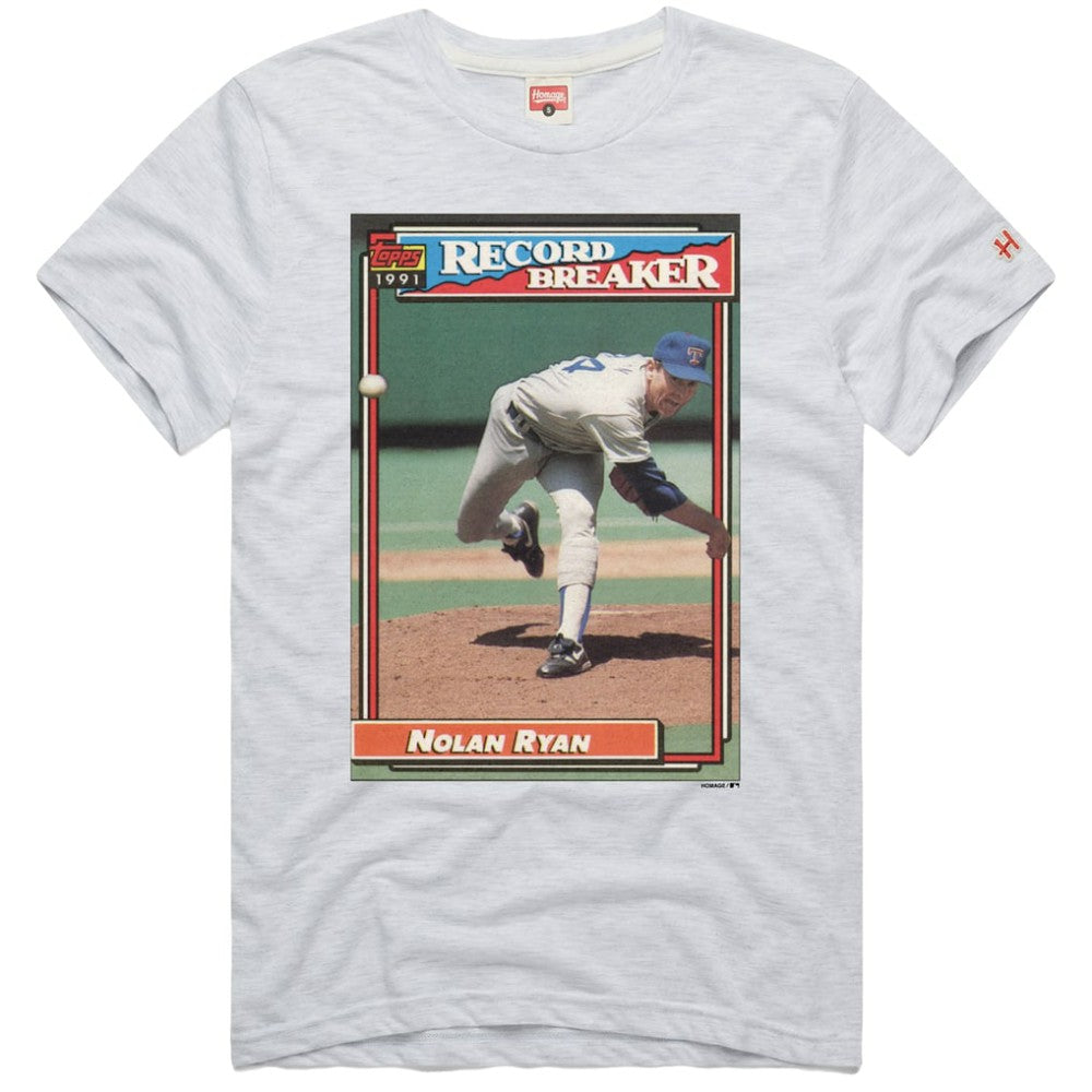 Nolan Ryan Texas Rangers Homage 1991 Topps Baseball Card Player T-Shirt - Ash - MLB Discount