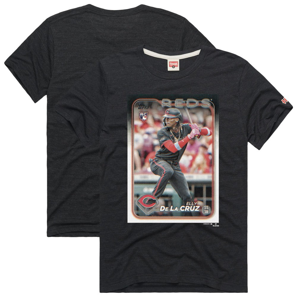 Elly De La Cruz Cincinnati Reds Homage 2024 Topps Baseball Card Player Tri-Blend T-Shirt - Charcoal - MLB Discount