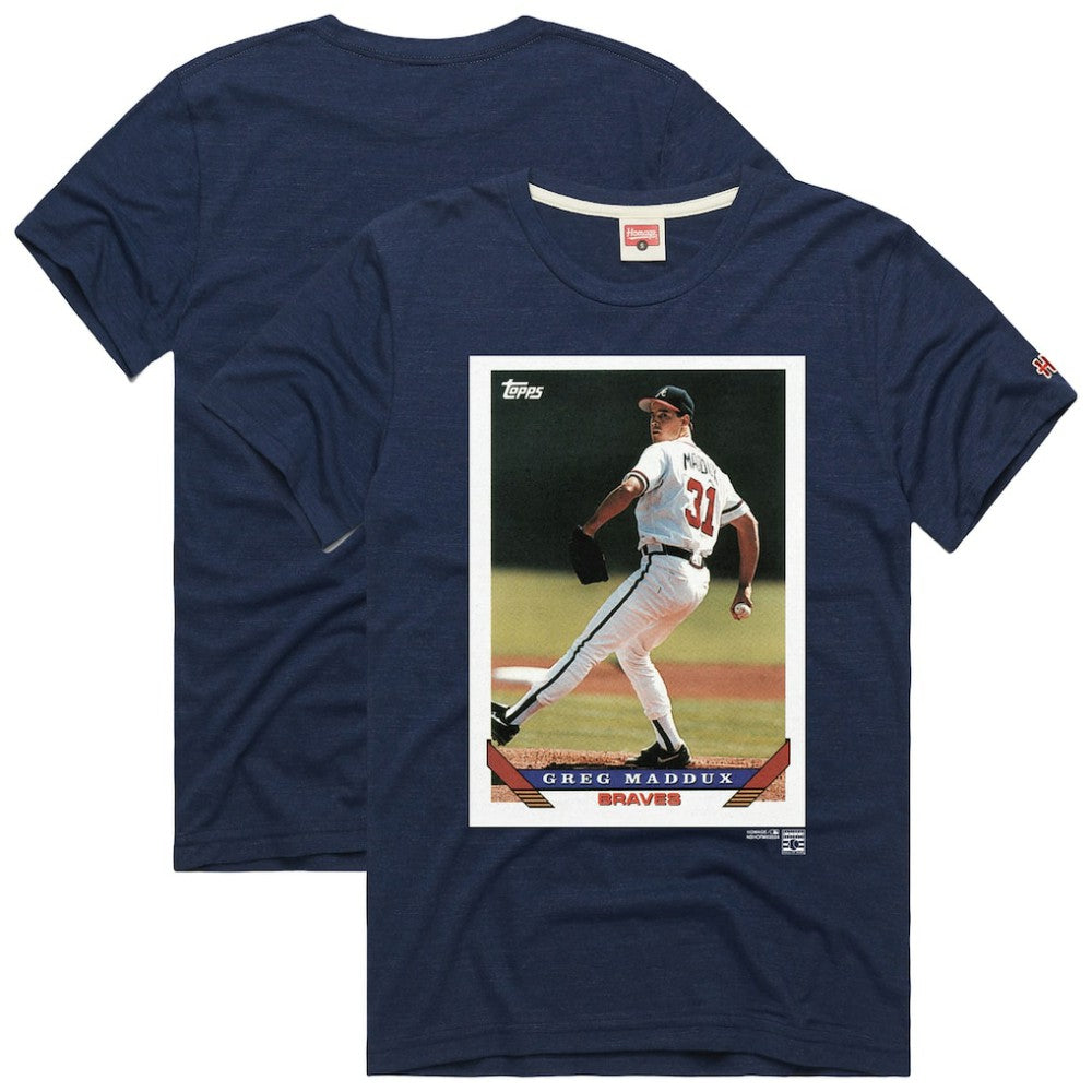 Greg Maddux Atlanta Braves Homage 1993 Topps Baseball Card Player T-Shirt - Navy - MLB Online