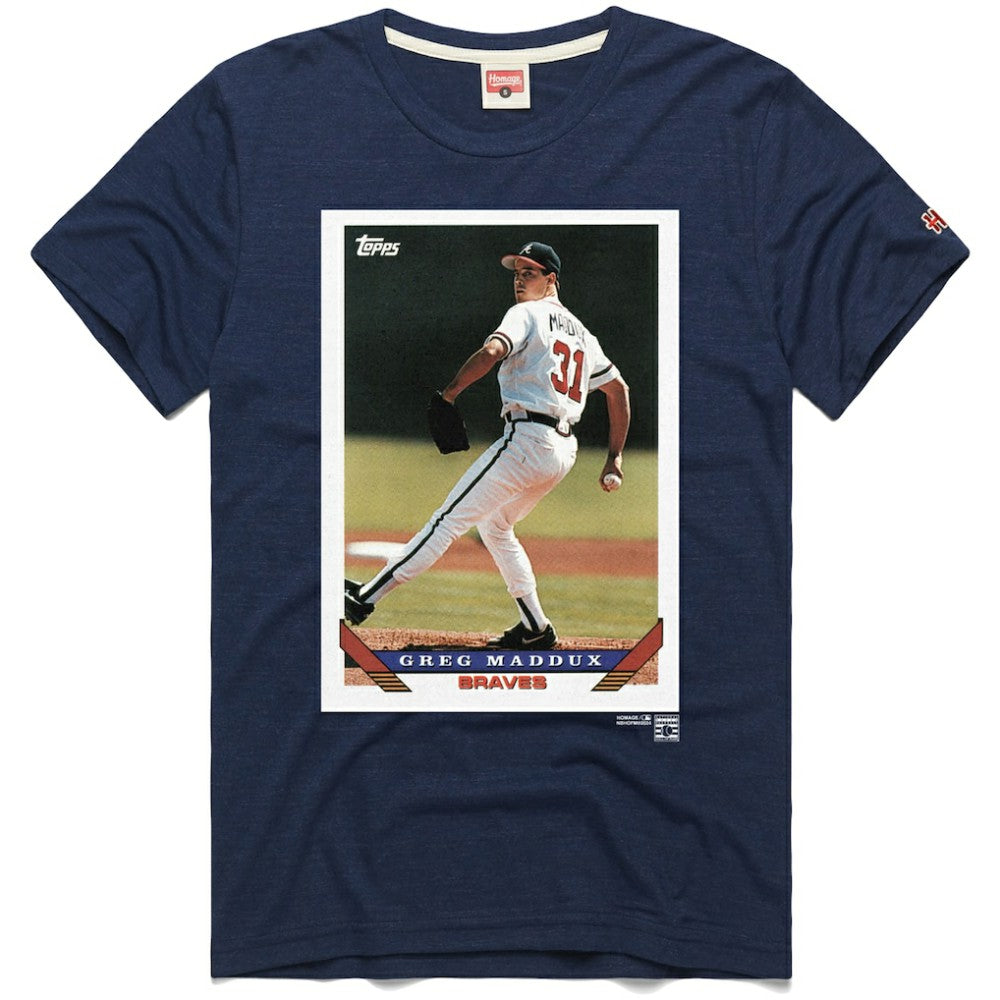 Greg Maddux Atlanta Braves Homage 1993 Topps Baseball Card Player T-Shirt - Navy - MLB Online