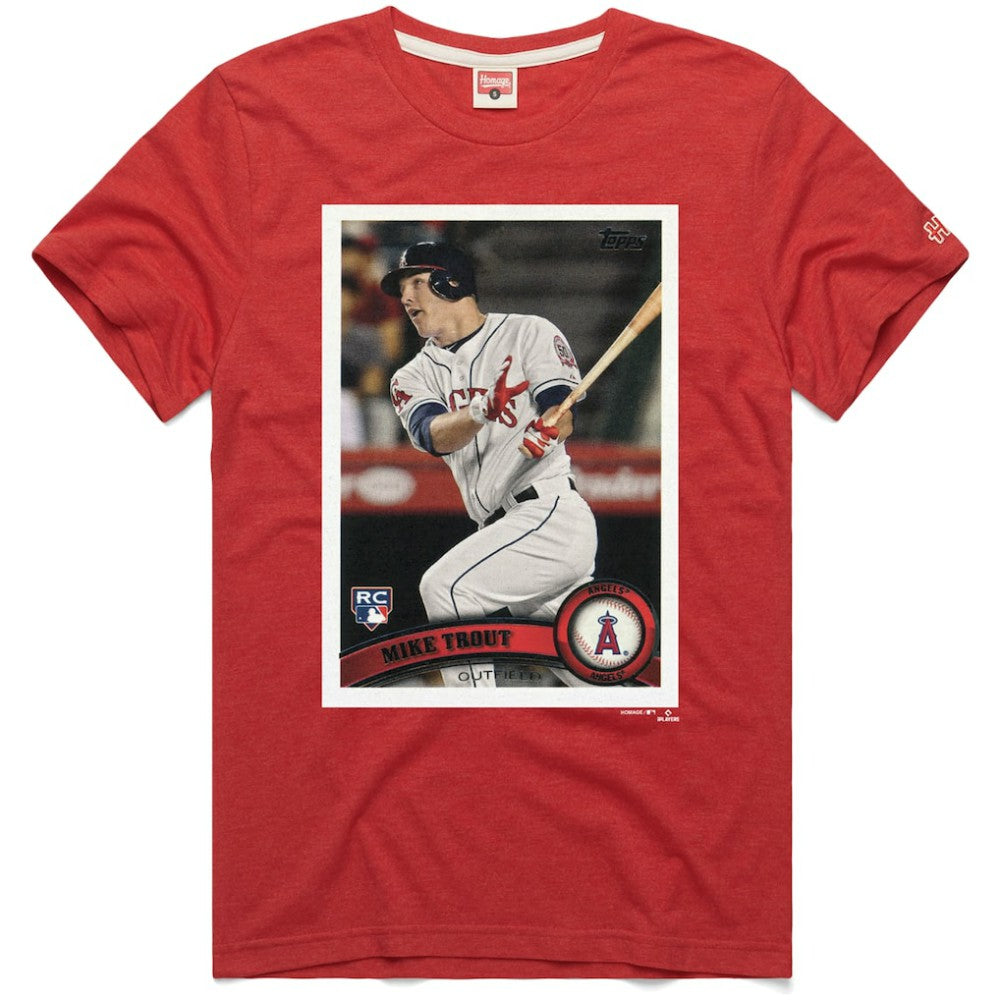 Mike Trout Los Angeles Angels Homage 2011 Topps Baseball Card Player T-Shirt - Red - MLB Online