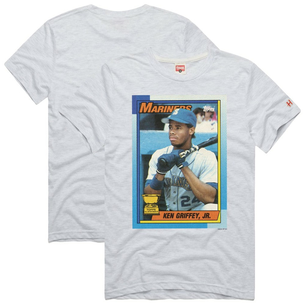 Ken Griffey Jr. Seattle Mariners Homage 1990 Topps Baseball Card Player T-Shirt - Ash - MLB Discount
