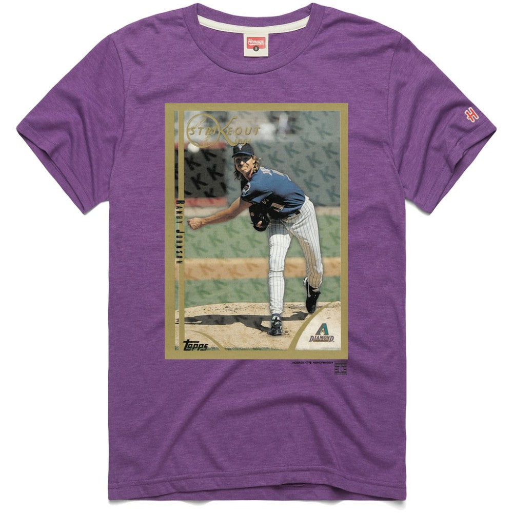 Randy Johnson Arizona Diamondbacks Homage 1999 Topps Baseball Card Player T-Shirt - Purple - MLB Lifestyle