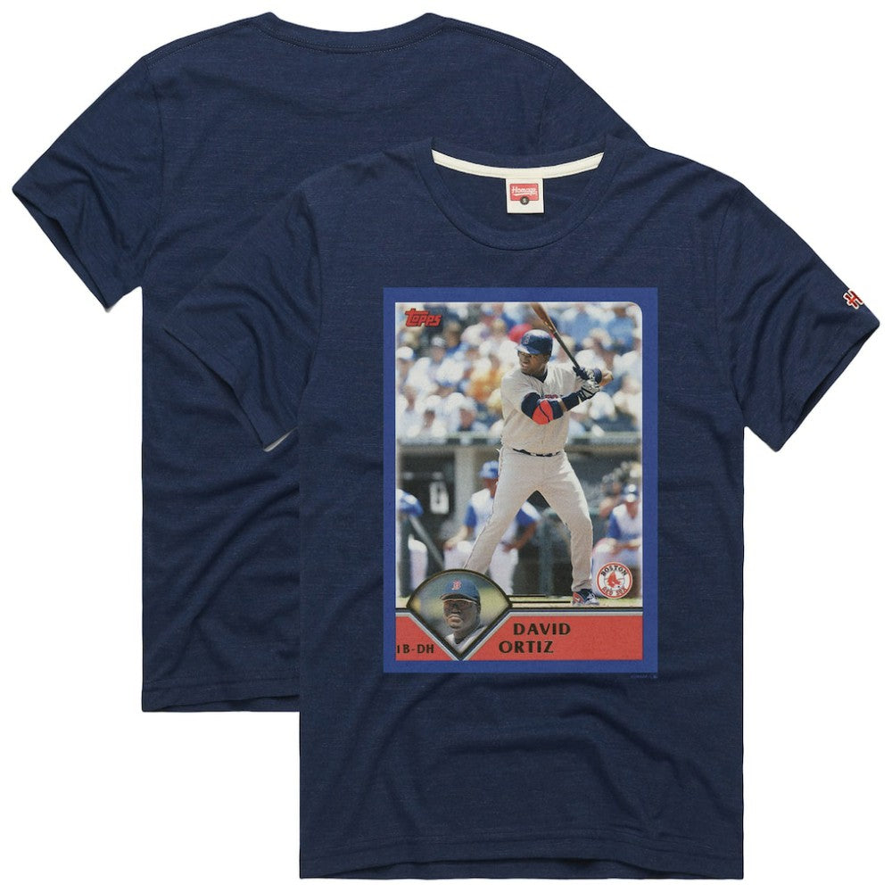 David Ortiz Boston Red Sox Homage 2003 Topps Baseball Card Player T-Shirt - Navy - MLB Sale