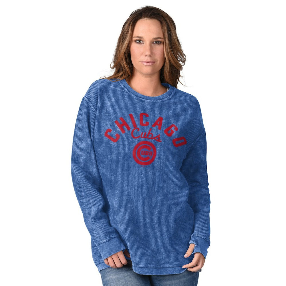 Chicago Cubs G-III 4Her by Carl Banks Women's Comfy Cord Pullover Sweatshirt - Royal - MLB Lifestyle