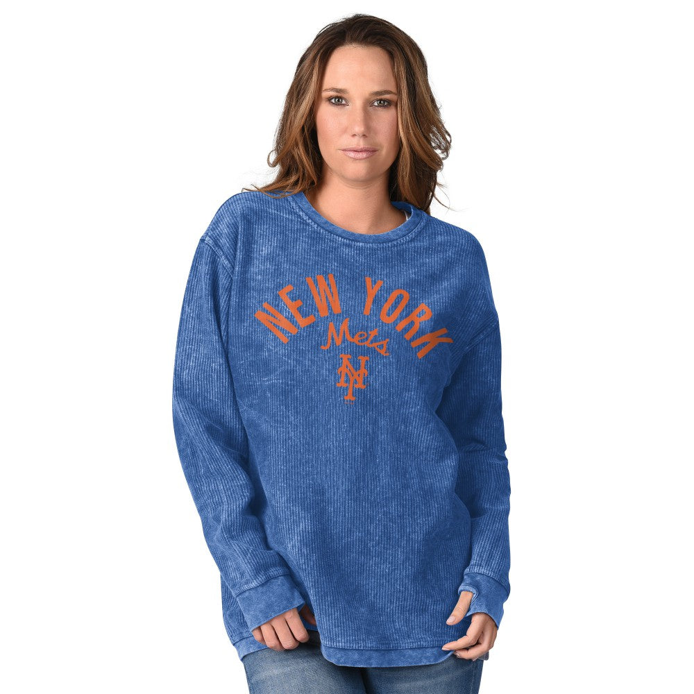 New York Mets G-III 4Her by Carl Banks Women's Comfy Cord Pullover Sweatshirt - Royal - MLB Lifestyle