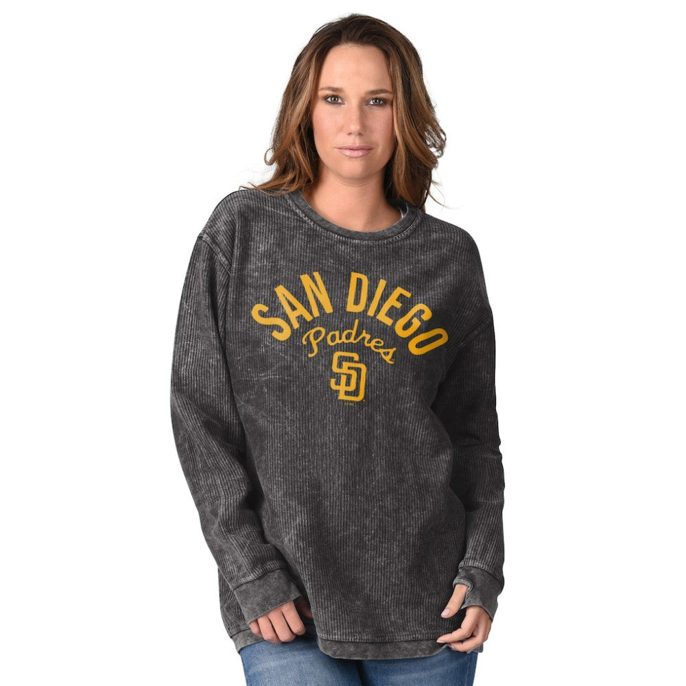 San Diego Padres G-III 4Her by Carl Banks Women's Comfy Cord Pullover Sweatshirt - Black - MLB Lifestyle