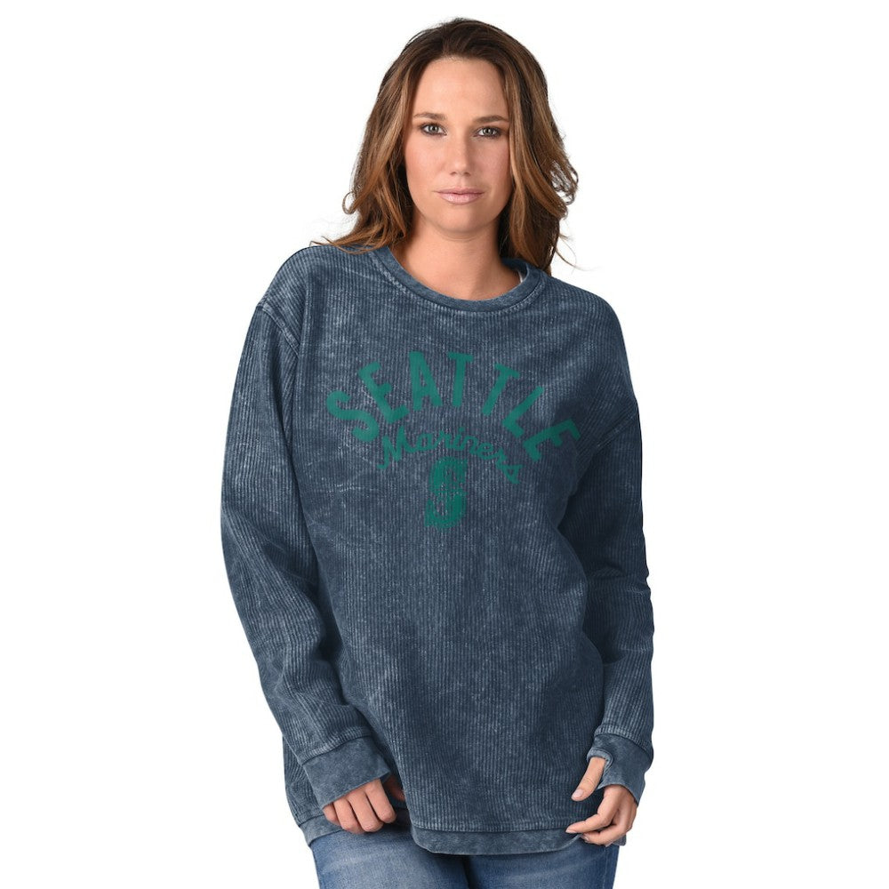 Seattle Mariners G-III 4Her by Carl Banks Women's Comfy Cord Pullover Sweatshirt - Navy - MLB on Sale