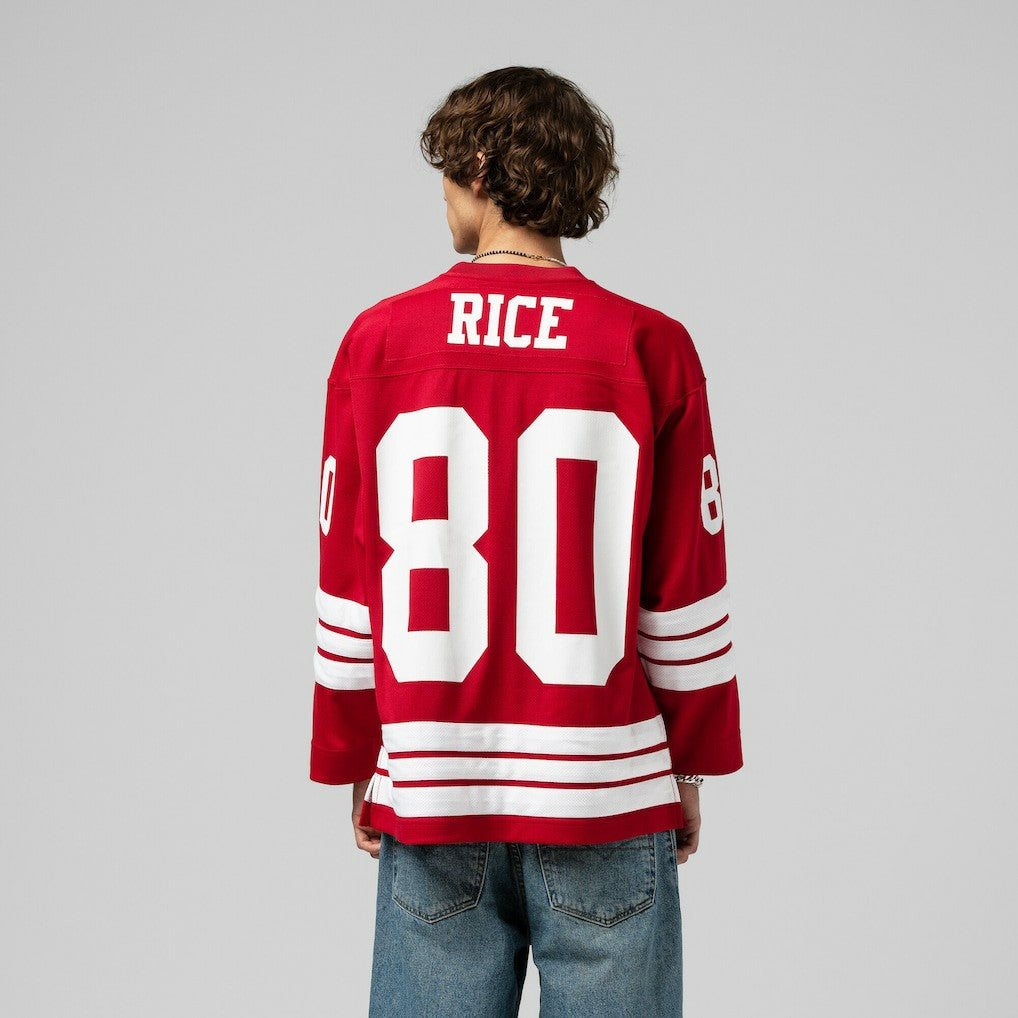 Mitchell & Ness Jerry Rice San Francisco 49ers Maxxed Out Fashion Hockey Jersey Scarlet