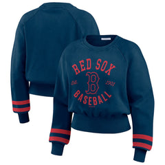 Boston Red Sox WEAR by Erin Andrews Women's Vintage Washed Cropped Pullover Sweatshirt - Navy - MLB Lifestyle