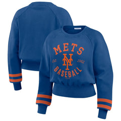 New York Mets WEAR by Erin Andrews Women's Vintage Washed Cropped Pullover Sweatshirt - Royal - MLB Lifestyle