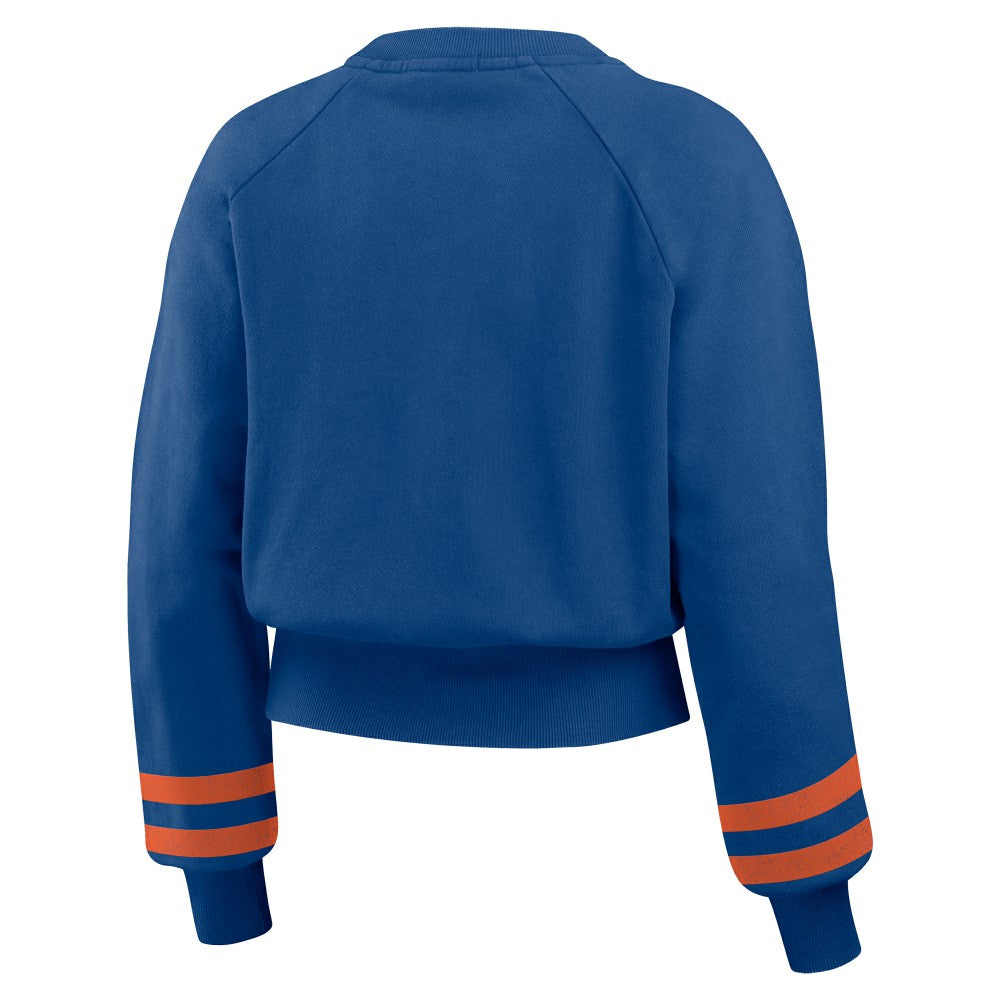New York Mets WEAR by Erin Andrews Women's Vintage Washed Cropped Pullover Sweatshirt - Royal - MLB Lifestyle