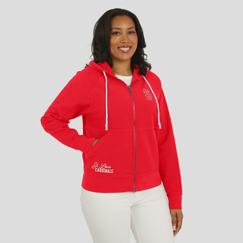 St. Louis Cardinals WEAR by Erin Andrews Women's Vintage Full-Zip Raglan Hoodie - Red - MLB on Sale