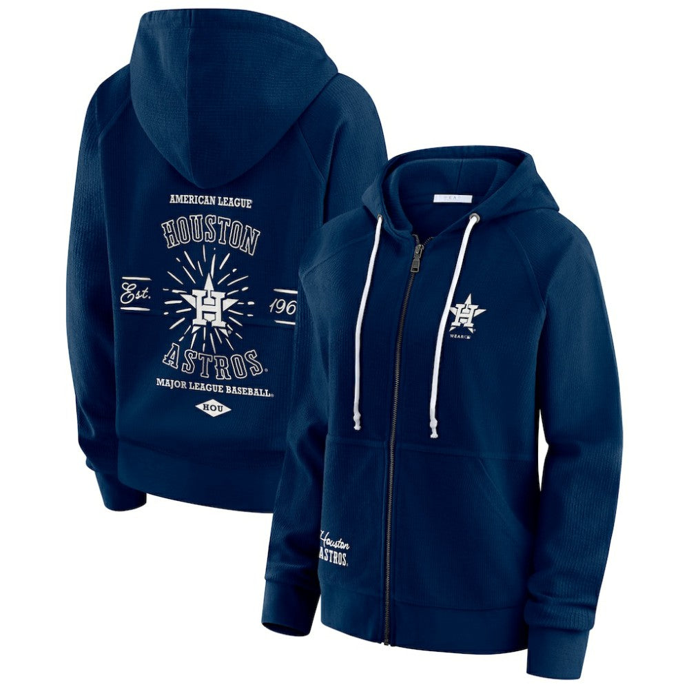 Houston Astros WEAR by Erin Andrews Women's Vintage Full-Zip Raglan Hoodie - Navy - MLB Sale