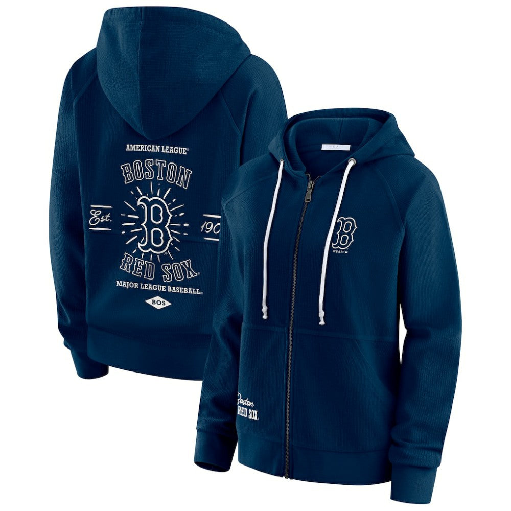 Boston Red Sox WEAR by Erin Andrews Women's Vintage Full-Zip Raglan Hoodie - Navy - MLB Online