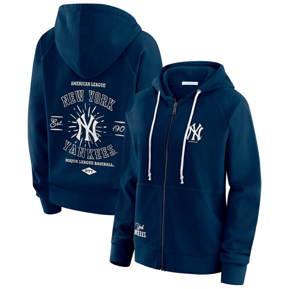 New York Yankees WEAR by Erin Andrews Women's Vintage Full-Zip Raglan Hoodie - Navy - MLB Online