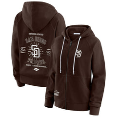 San Diego Padres WEAR by Erin Andrews Women's Vintage Full-Zip Raglan Hoodie - Brown - MLB Discount