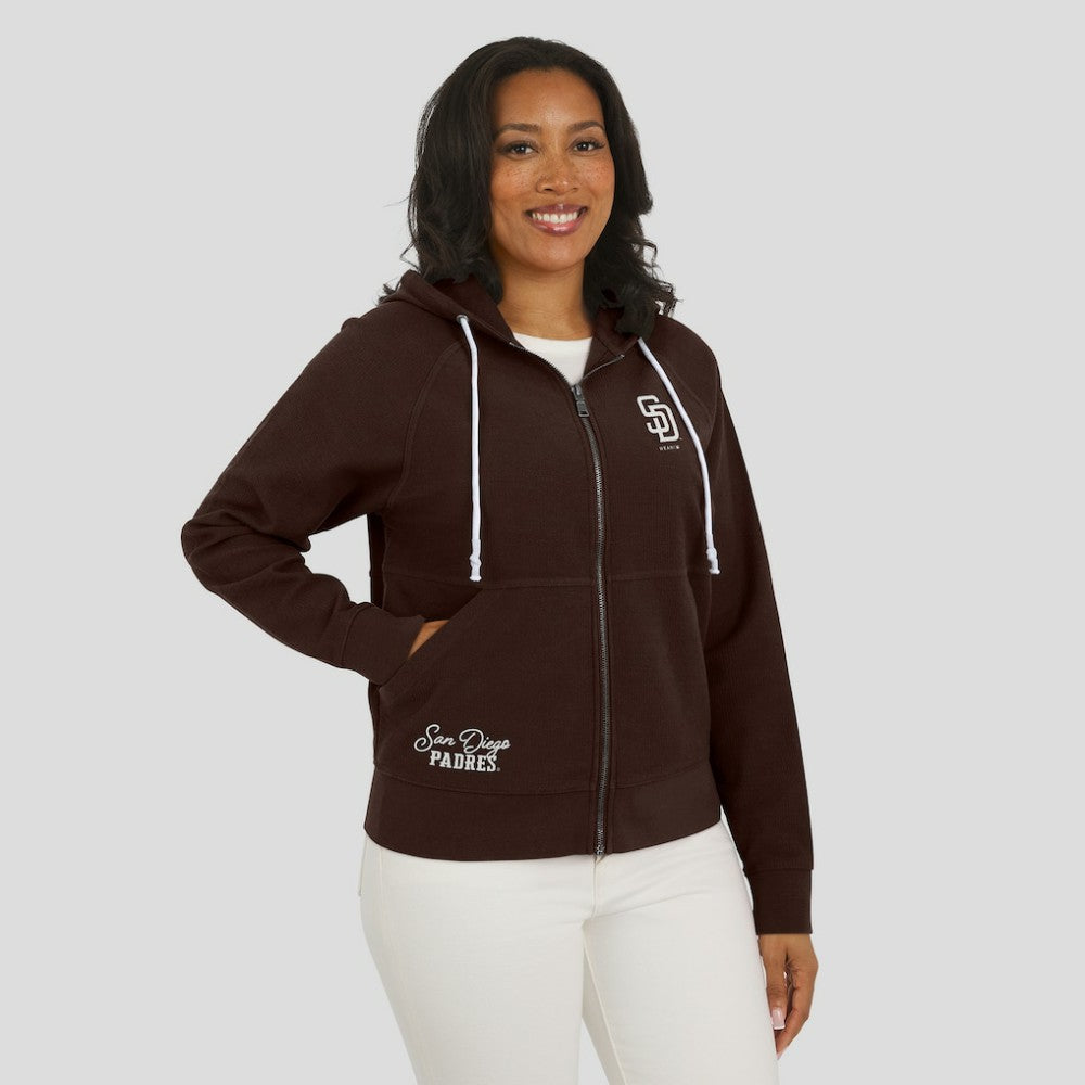 San Diego Padres WEAR by Erin Andrews Women's Vintage Full-Zip Raglan Hoodie - Brown - MLB Discount