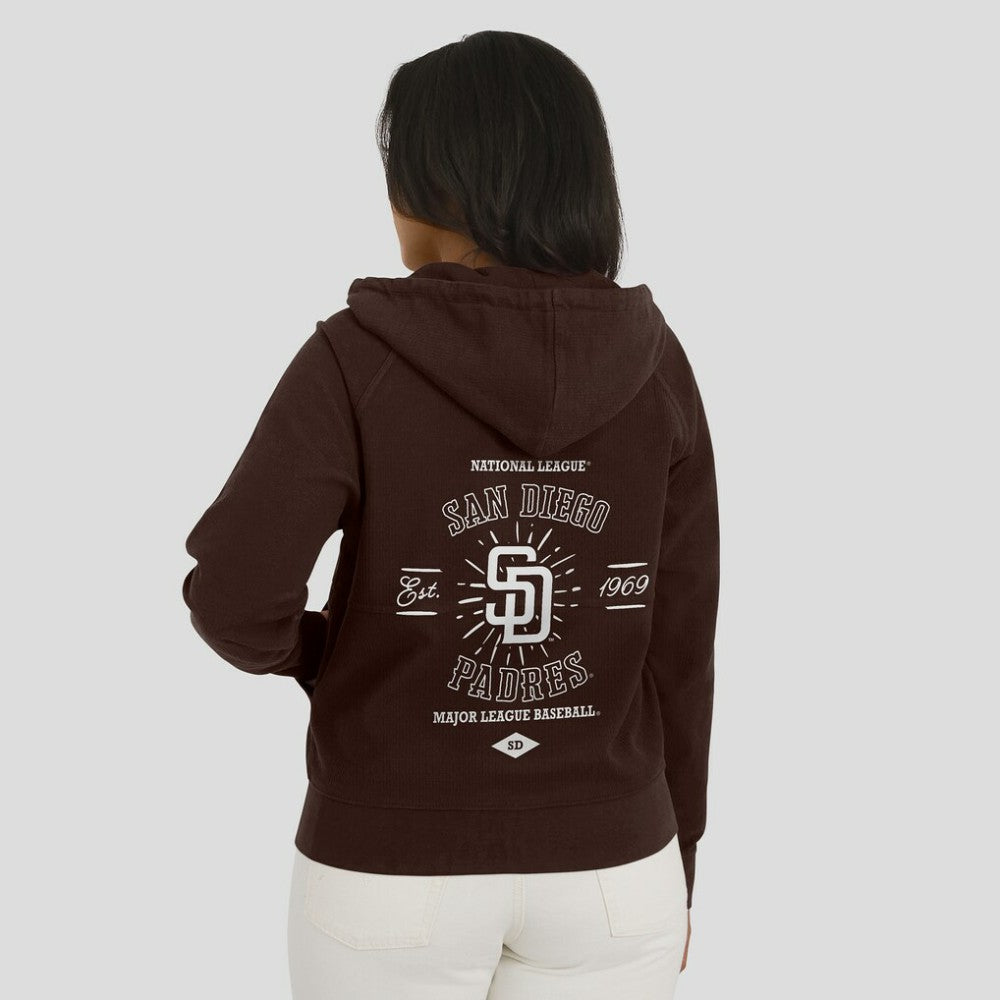 San Diego Padres WEAR by Erin Andrews Women's Vintage Full-Zip Raglan Hoodie - Brown - MLB Discount