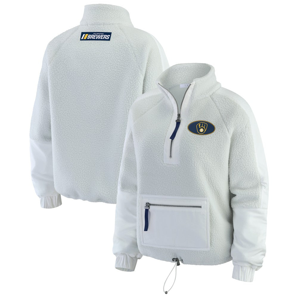 Milwaukee Brewers WEAR by Erin Andrews Women's Polar Fleece Quarter-Zip Jacket - Gray - MLB Online