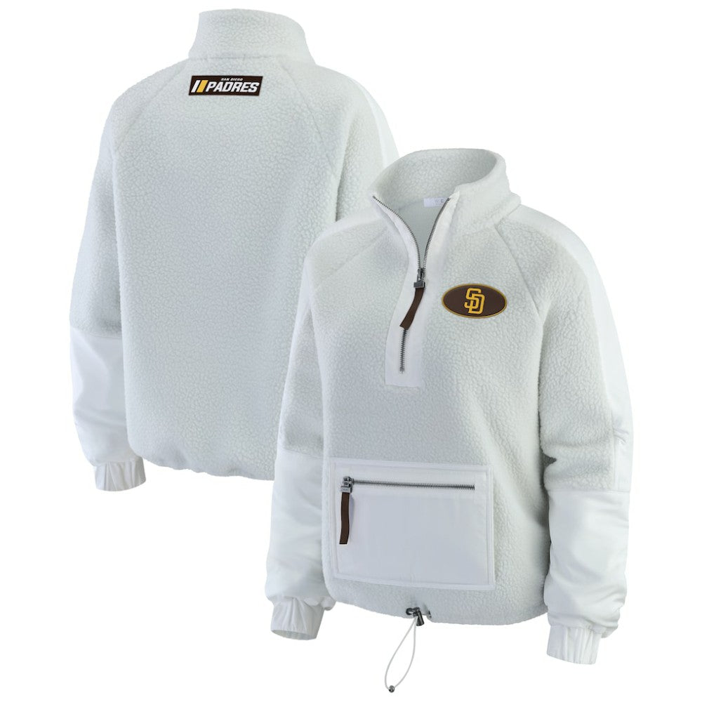 San Diego Padres WEAR by Erin Andrews Women's Polar Fleece Quarter-Zip Jacket - Gray - MLB Lifestyle