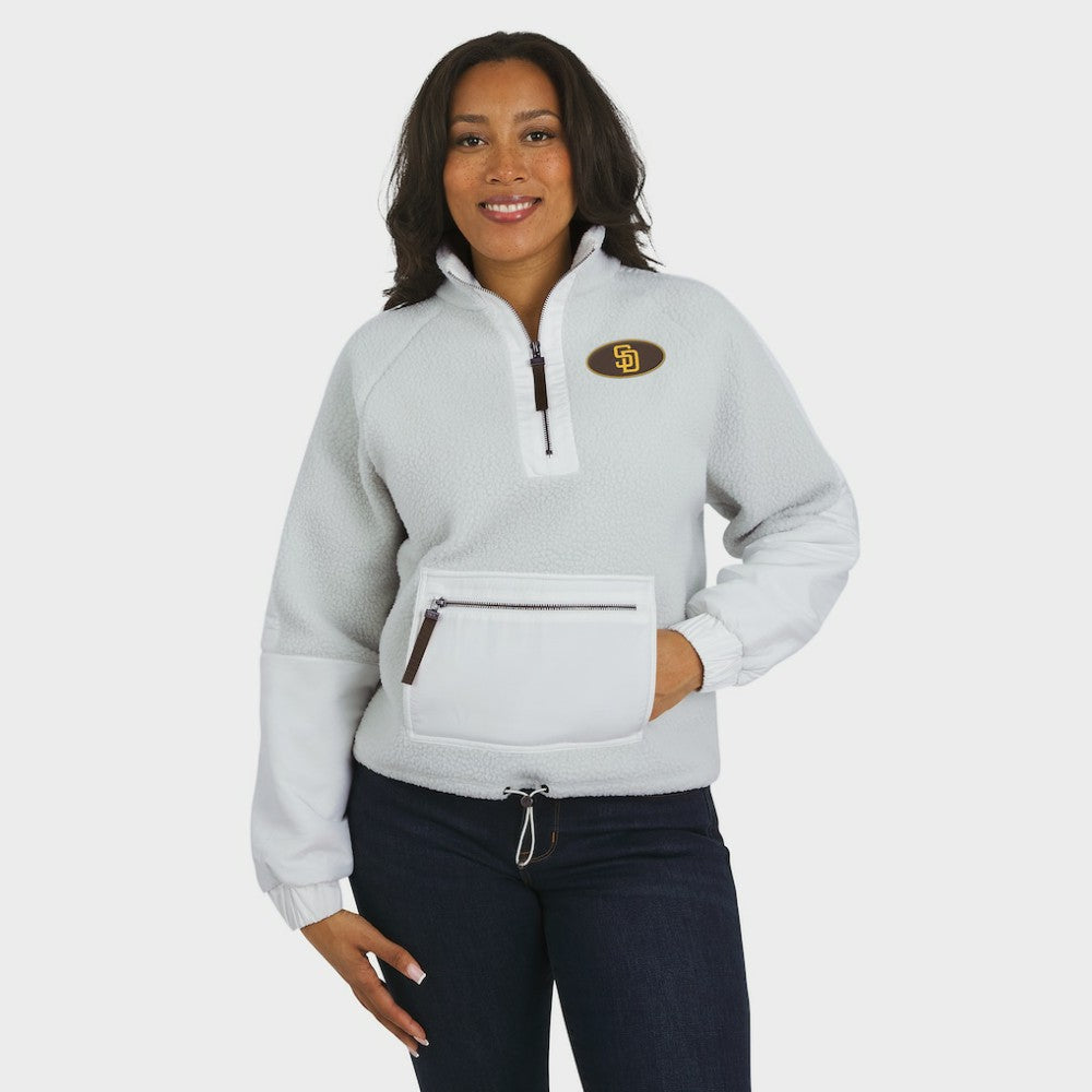 San Diego Padres WEAR by Erin Andrews Women's Polar Fleece Quarter-Zip Jacket - Gray - MLB Lifestyle