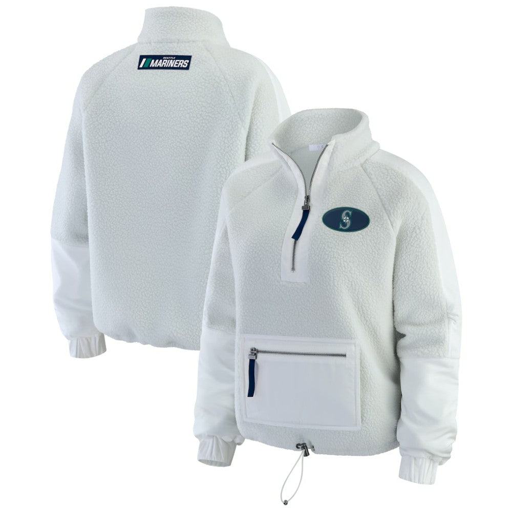 Seattle Mariners WEAR by Erin Andrews Women's Polar Fleece Quarter-Zip Jacket - Gray - MLB Lifestyle