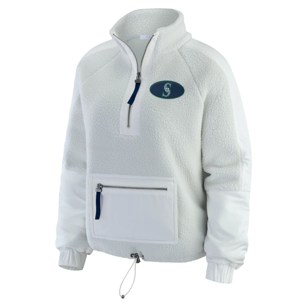 Seattle Mariners WEAR by Erin Andrews Women's Polar Fleece Quarter-Zip Jacket - Gray - MLB Lifestyle