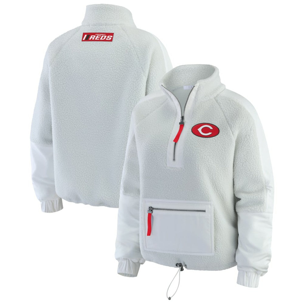 Cincinnati Reds WEAR by Erin Andrews Women's Polar Fleece Quarter-Zip Jacket - Gray - MLB Discount