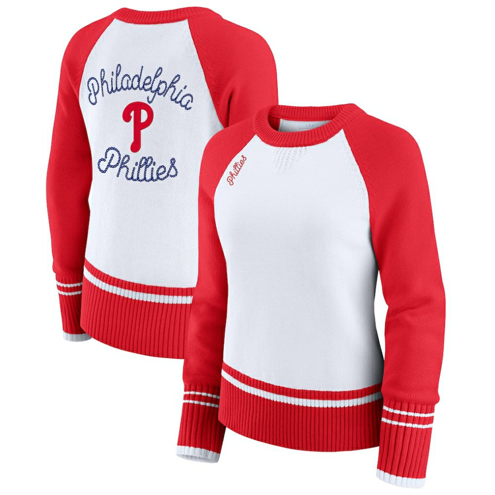 Philadelphia Phillies WEAR by Erin Andrews Women's Colorblock Raglan Sweater - White - MLB Discount
