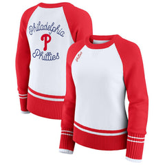 Philadelphia Phillies WEAR by Erin Andrews Women's Colorblock Raglan Sweater - White - MLB Discount