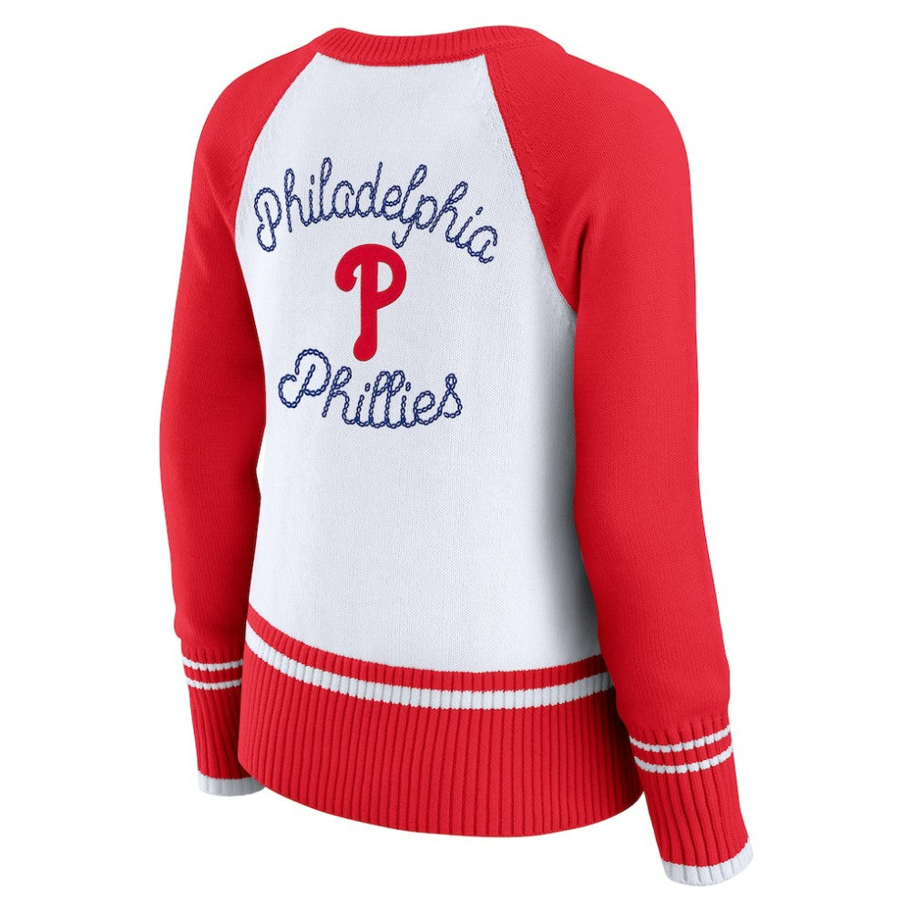 Philadelphia Phillies WEAR by Erin Andrews Women's Colorblock Raglan Sweater - White - MLB Discount