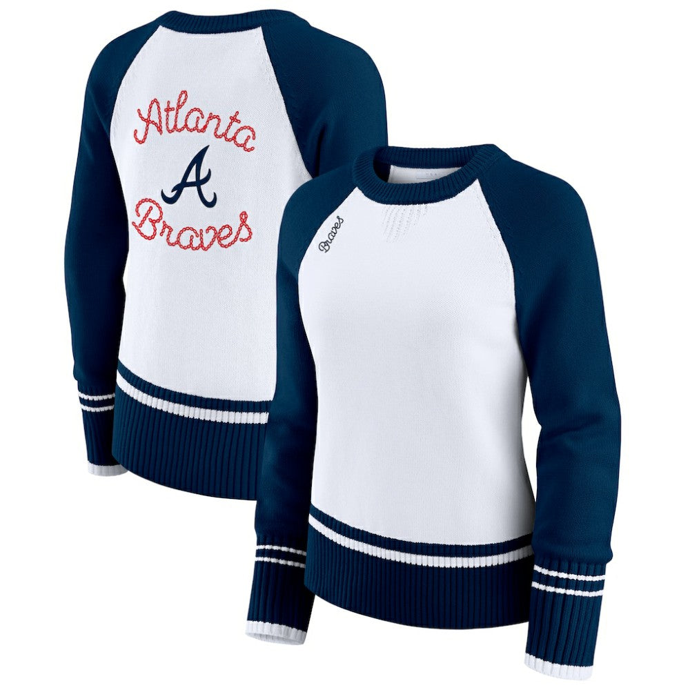 Atlanta Braves WEAR by Erin Andrews Women's Colorblock Raglan Sweater - White - MLB Online