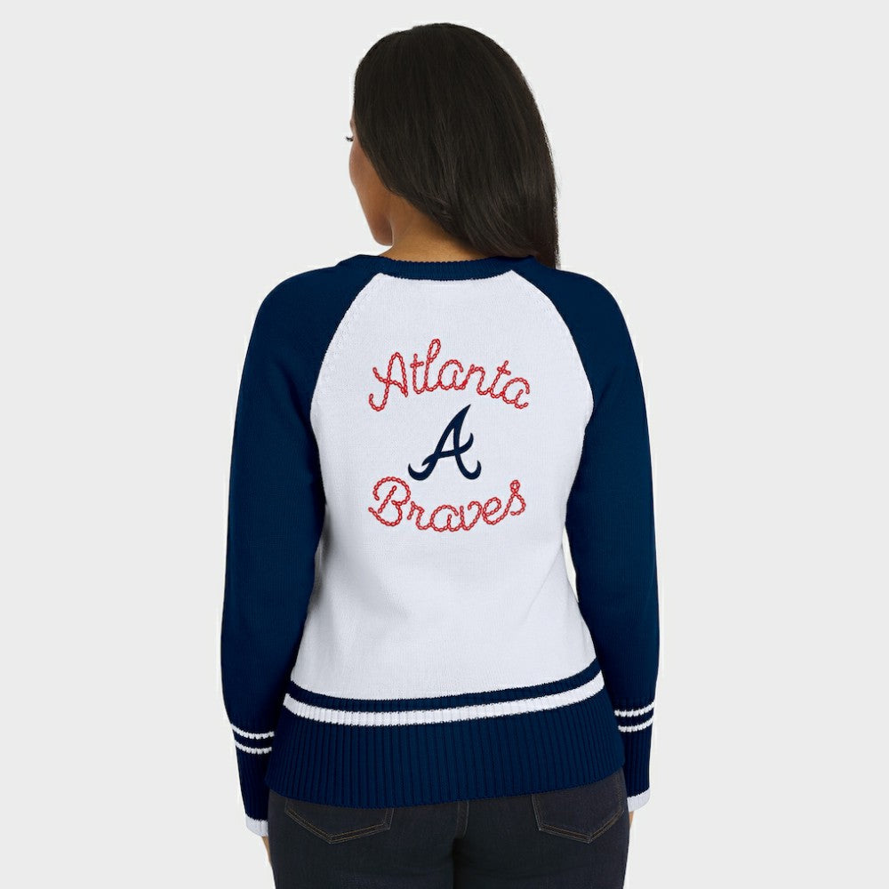 Atlanta Braves WEAR by Erin Andrews Women's Colorblock Raglan Sweater - White - MLB Online
