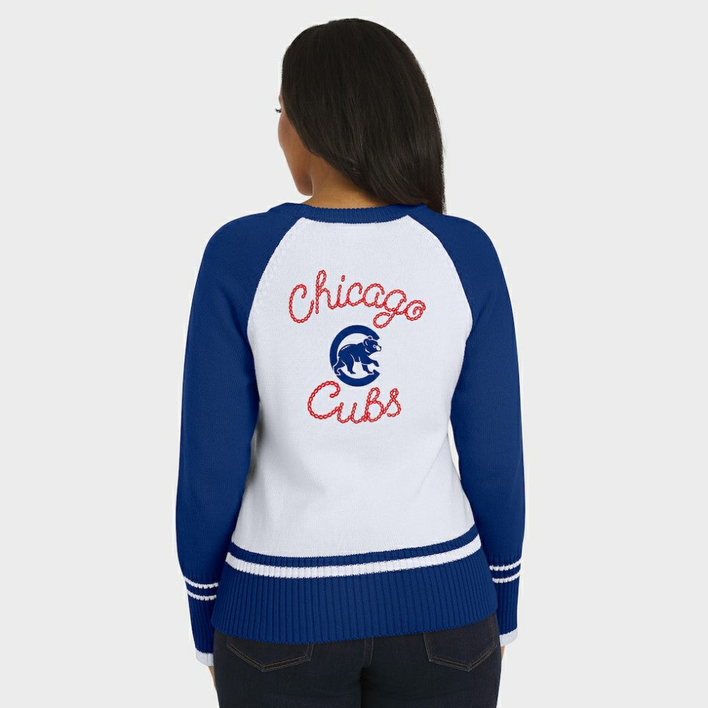Chicago Cubs WEAR by Erin Andrews Women's Colorblock Raglan Sweater - White - MLB on Sale