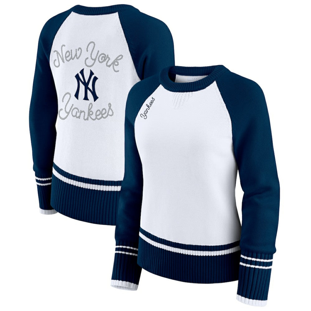 New York Yankees WEAR by Erin Andrews Women's Colorblock Raglan Sweater - White - MLB Discount