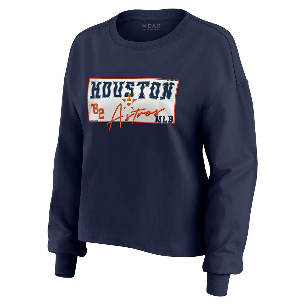 Houston Astros WEAR by Erin Andrews Women's Heavy Rugby Jersey Cropped Long Sleeve T-Shirt & Shorts Lounge Set - Navy - MLB on Sale